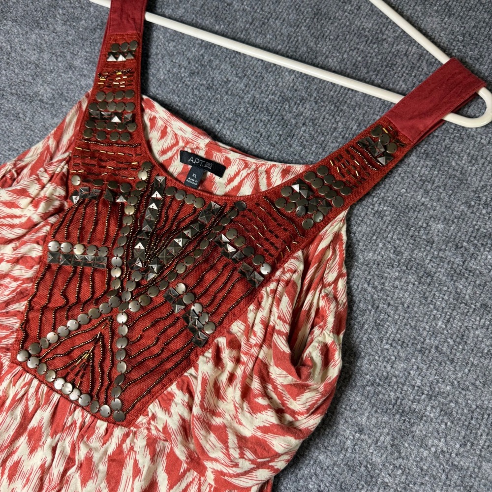 Apt 9 Womens XL Rust Ikat Diamond Embellished Studded Boho Sleeveless‎ Dress